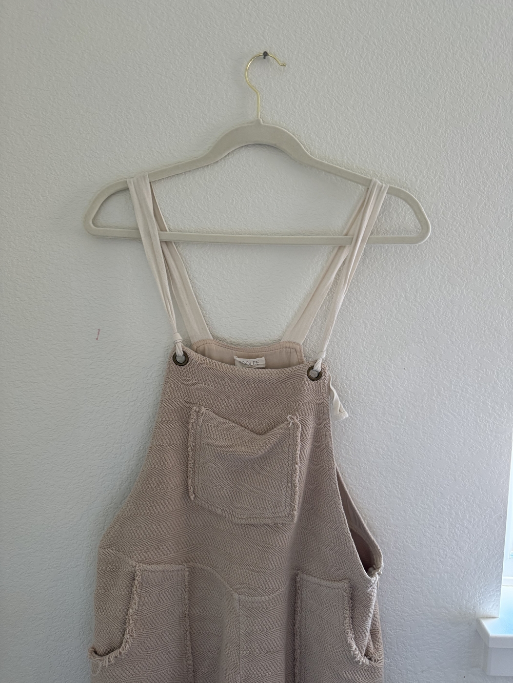 Roolee Taupe Knit Pinafore Dress with Front Pockets